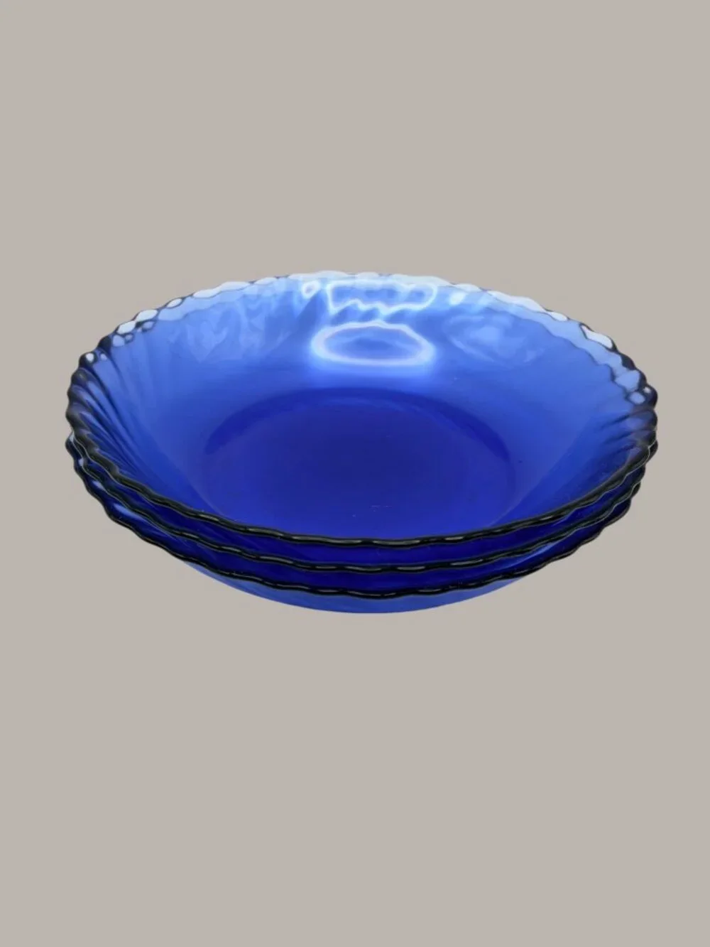 Vintage Arcoroc France Cobalt Blue Swirl Glass Bowls Set of 3 - 7